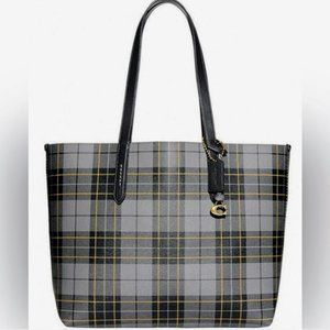 COACH Plaid Print Highline Tote with C dangle